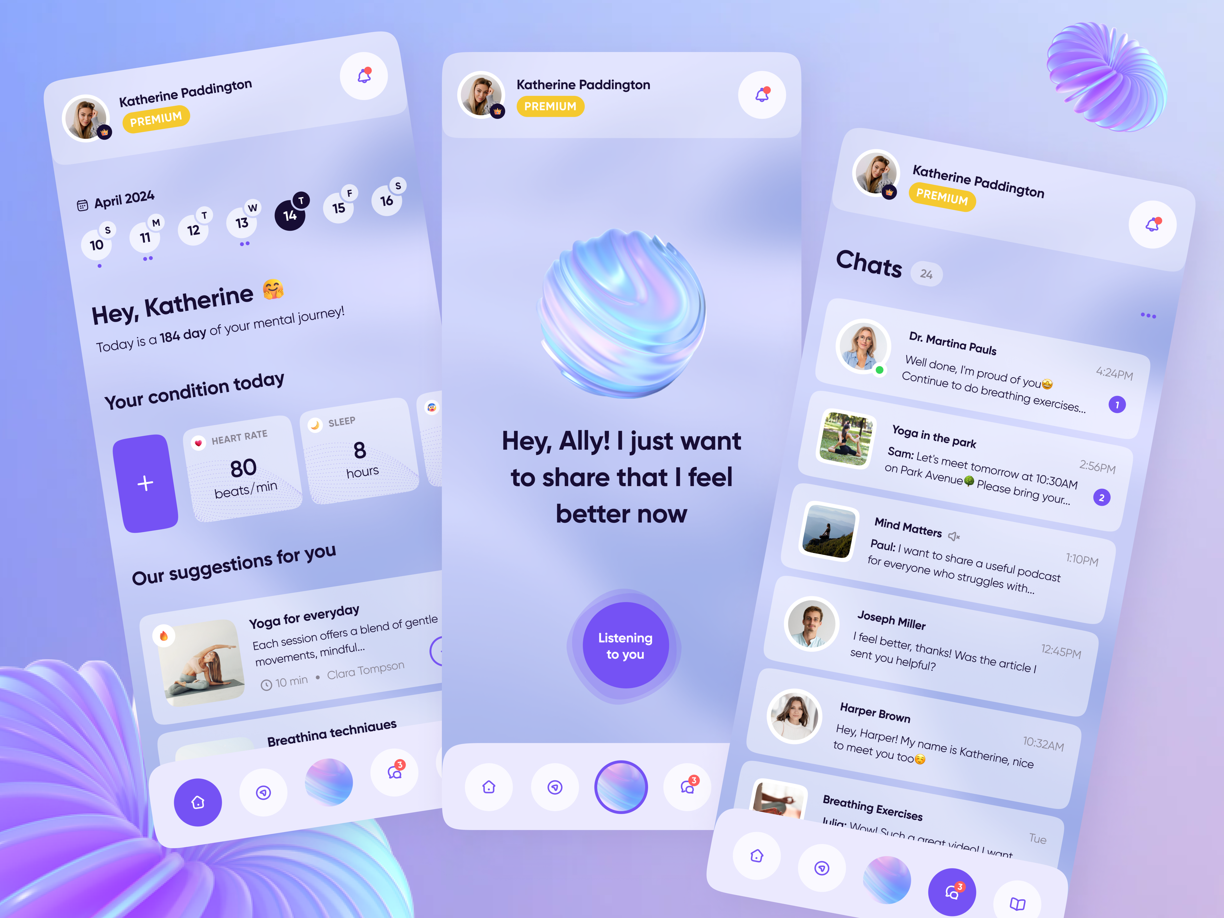 Mental health app ai ai assistant app artificial artificial intelligence assistant clean design gotoinc healthcare ai healthcare ai design healthcare mobile design healthcare mobile ui meditation mental health minimal mobile mobile app ui yoga