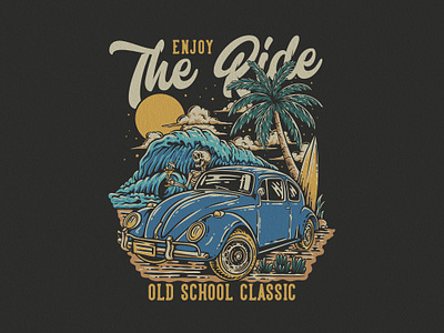 ENJOY THE RIDE apparel appareldesign beach cartoonvintage classiccar customdesign customillustration handdrawn illustration palmtress retro tshirt tshirtdesign vector vintage vintageartwork vintagedrawing vintageillustration