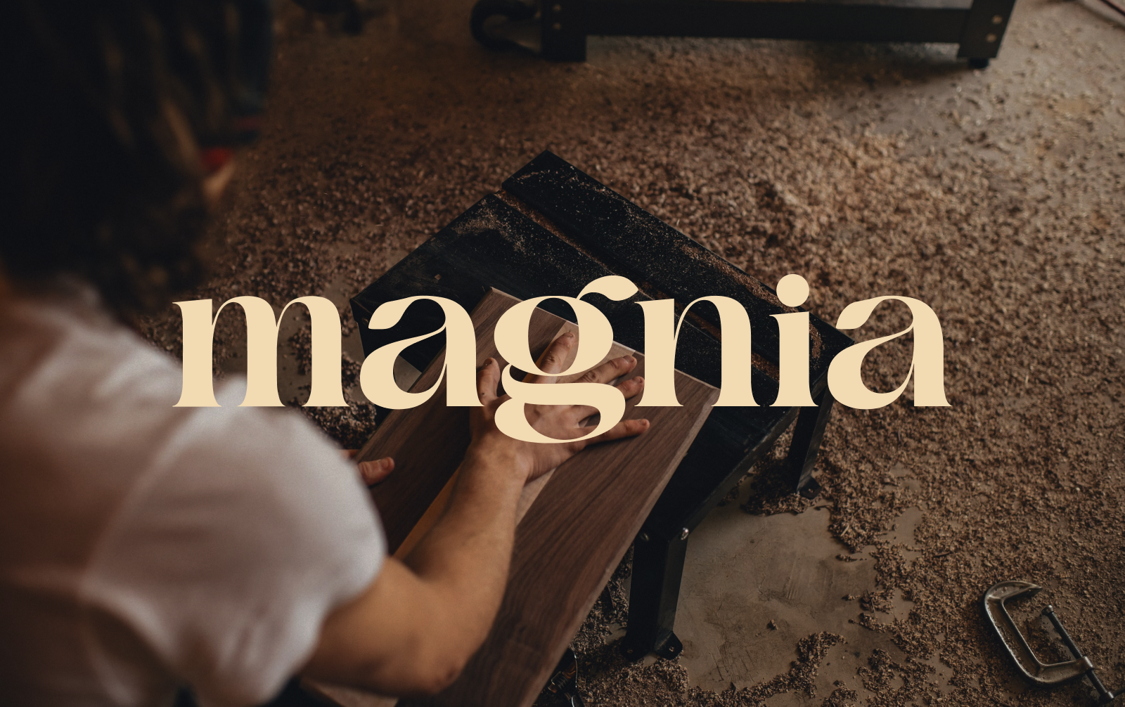 Brand Identity for Magnia: Wood Furniture Brand ads design billboard brand identity branding business card chair crafting eco elegance furniture graphic design logo marketing materials modern mood board nature inspired social media design style visual identity wood