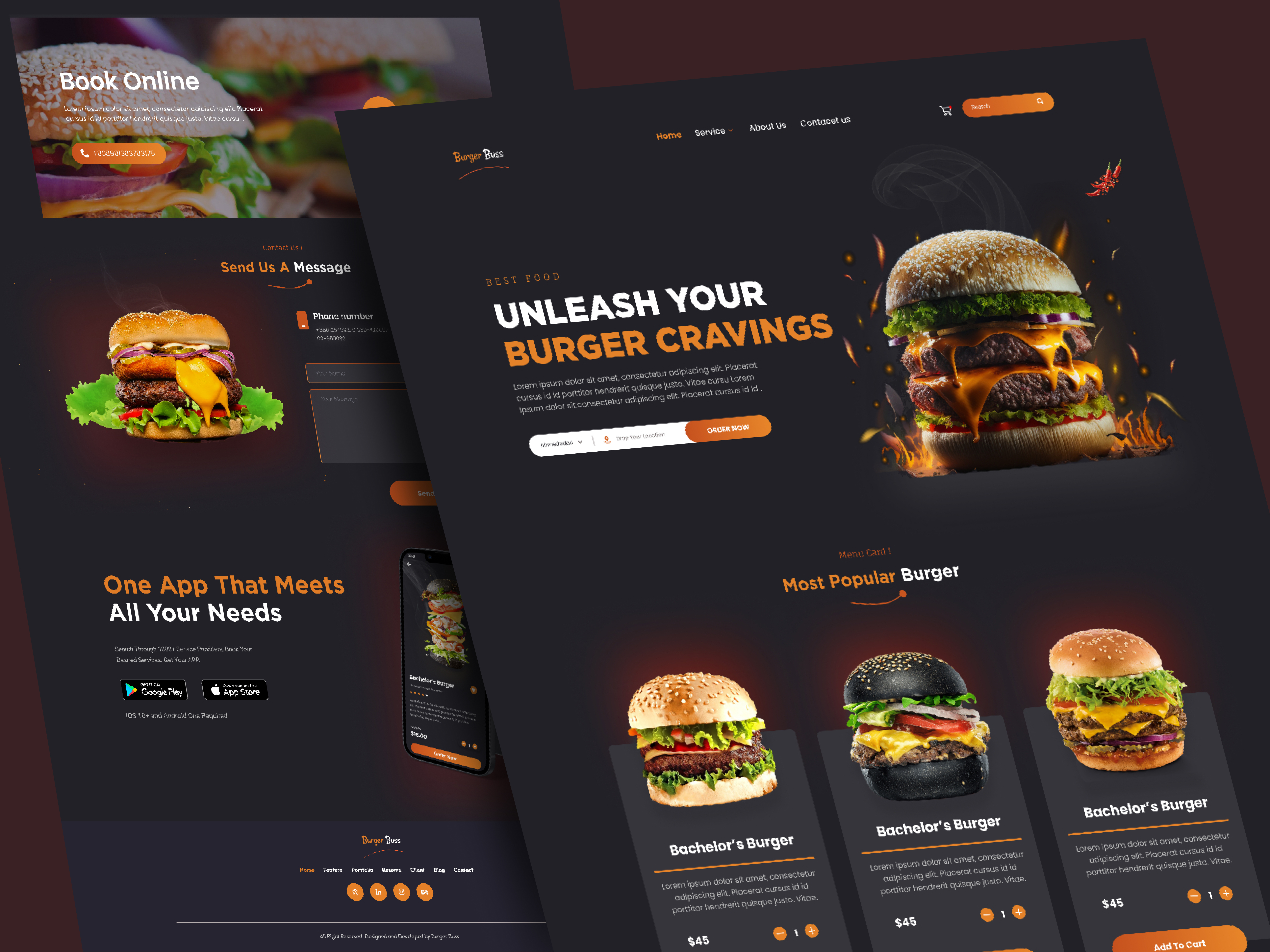 Burger Restaurant Landing Page UI Design burgerlove burgerlovers burgerrestaurant deliciousdesigns foodiedesign landingpage landingpagedesign logo motion graphics ui uiux ux website websitedesign