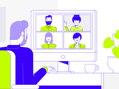 Skype business characters design illustration meeting online people retro skype style styletest ui vector website