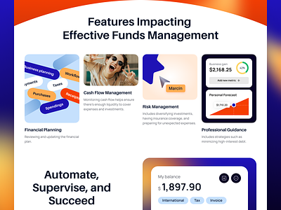 Prefin-o Features Page analytics automations cash charts commerce features finance fintech funds interface management platform statistics tool ui visual design web