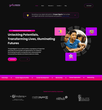 Landing page for NGO digital skill platform for students ui