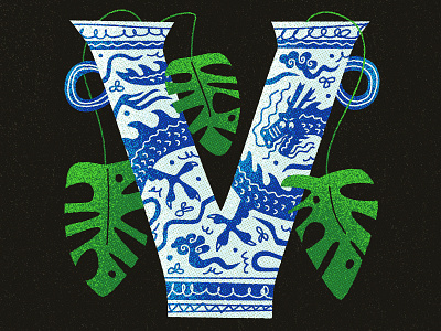 V for Vase adobe blue brush delft dragon flat green houseplanr illustration illustrator muti photoshop plant stilllife texture vase