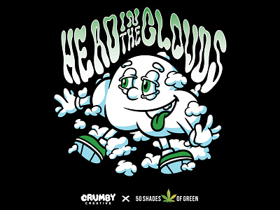 Head in the Clouds 420 50 shades of green cannabis character cloud clouds crumby creative float four twenty head in the clouds koozie lincoln marijuana mascot omaha poster