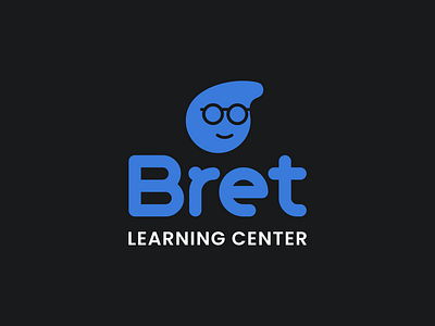 Adult learning school logo design blue branding character comma face glasses knowledge learning center logo mascot school teacher