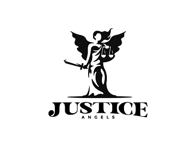 Justice Angel Logo angel court design freedom goddess heraldry justice lady law logo logo design logos negative space silhouette simple sword themis wing woman