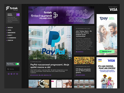 🟣 Fintech News portal mainpage - Fintek.pl bank blog cryptocurrency finance fintech news newspaper portal technology ui webdesign