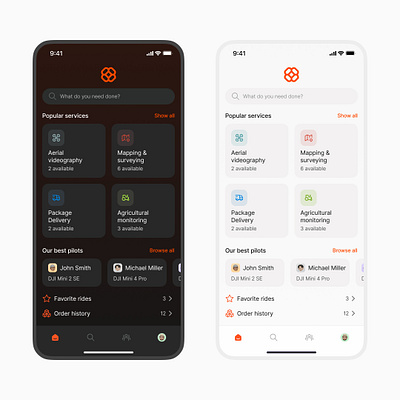 Drone service mobile app design clean drone home mobile ui