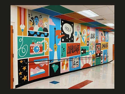 League Academy Mural art create design handmade illustration lettering middle school mural paint school texture type typography