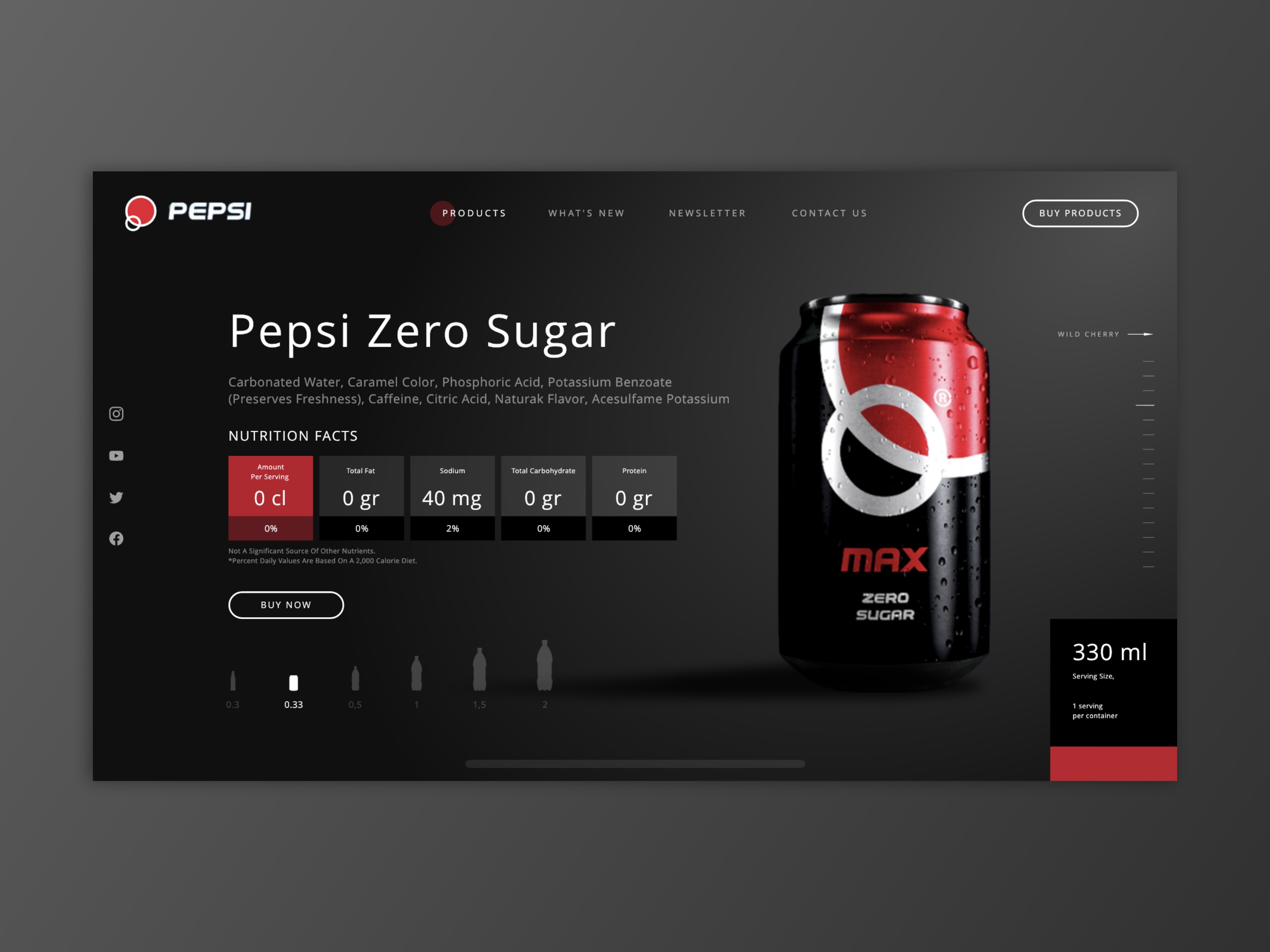 Pepsi Zero Sugar Web UI Redesign 3d animation black bottle dark mode desktop e commerce graphic design illustration logo minimalist pepsi product design red shadow ui user experience user interface ux web design