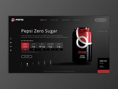 Pepsi Zero Sugar Web UI Redesign 3d animation black bottle dark mode desktop e commerce graphic design illustration logo minimalist pepsi product design red shadow ui user experience user interface ux web design