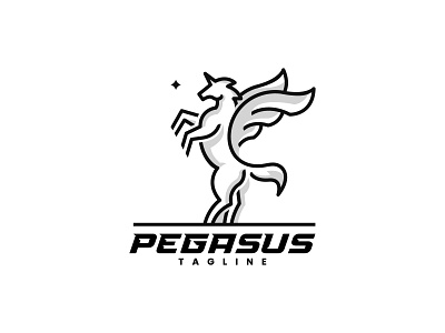Pegasus Logo branding design heraldry horn horse logo logo design logos minimal mythology pegasus power simple strong unicorn wing wings