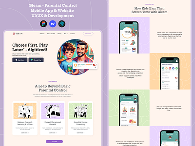 UI/UX Mobile App & Promo Website for Parental Control, Kids App app education figma gamification illustration iosapp kids learning mobile app mobile app design mobile ui parental control parents task timer tracker ui uiuxdesign webflow website