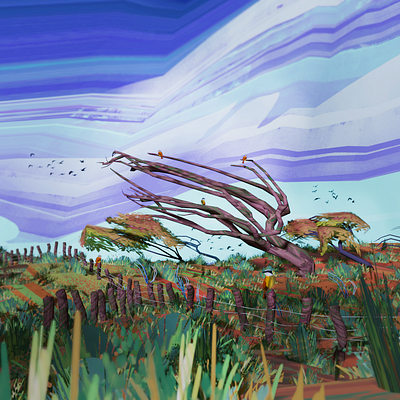 Some birds 3d colorfull illustration landscape