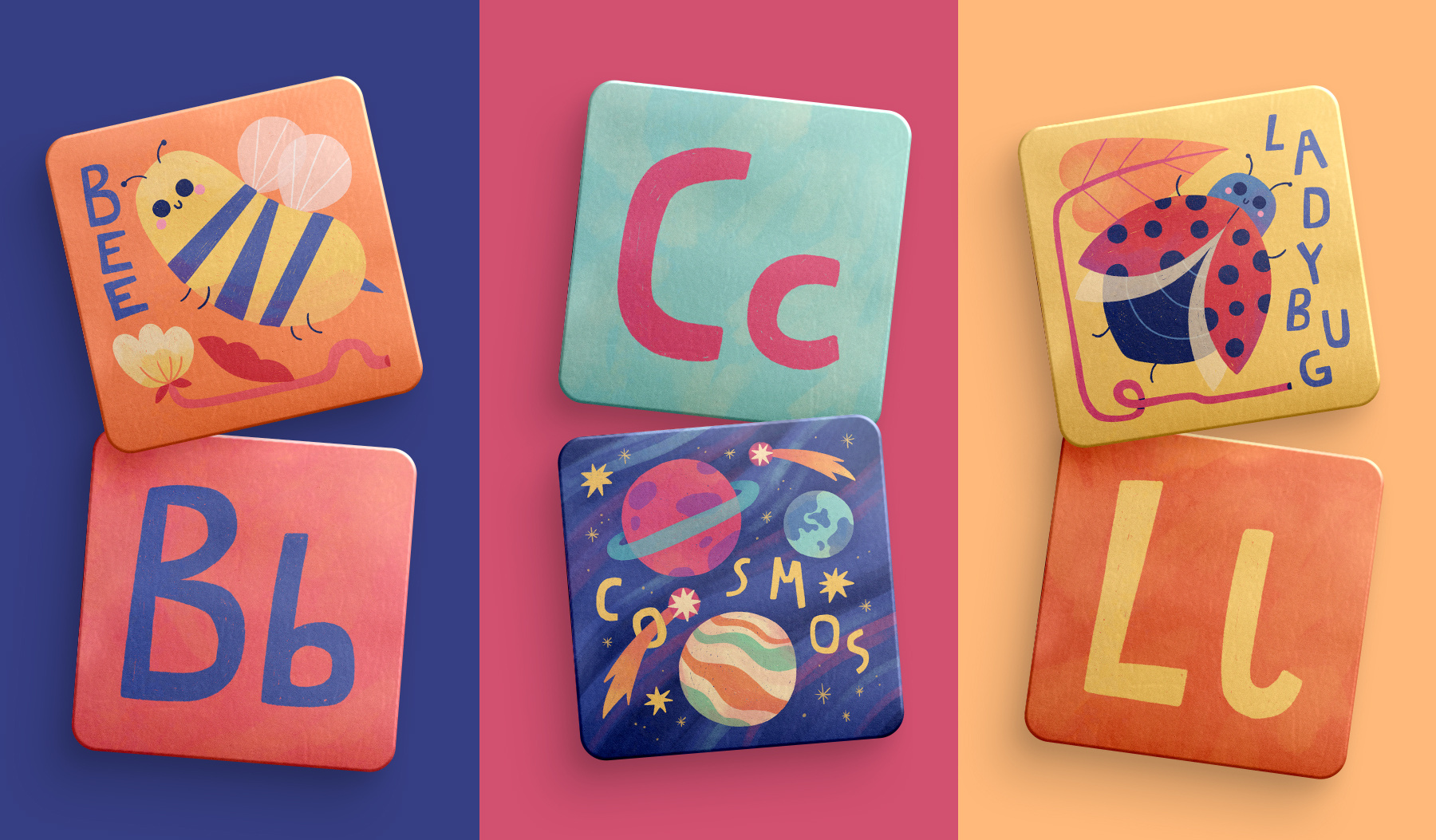 Kids Playing Cards alphabet bugs cards children colorful cosmos cute educational cards fun illustration kids magical playing cards toy typography