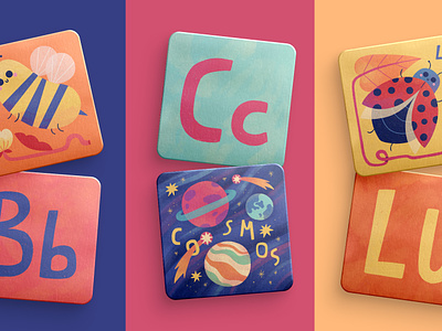 Kids Playing Cards alphabet bugs cards children colorful cosmos cute educational cards fun illustration kids magical playing cards toy typography