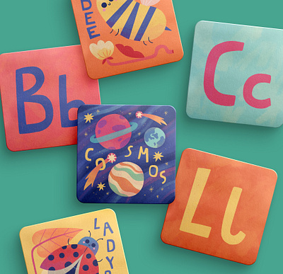 Kids Playing Cards alphabet bugs cards children colorful cosmos cute educational cards fun illustration kids magical playing cards toy typography