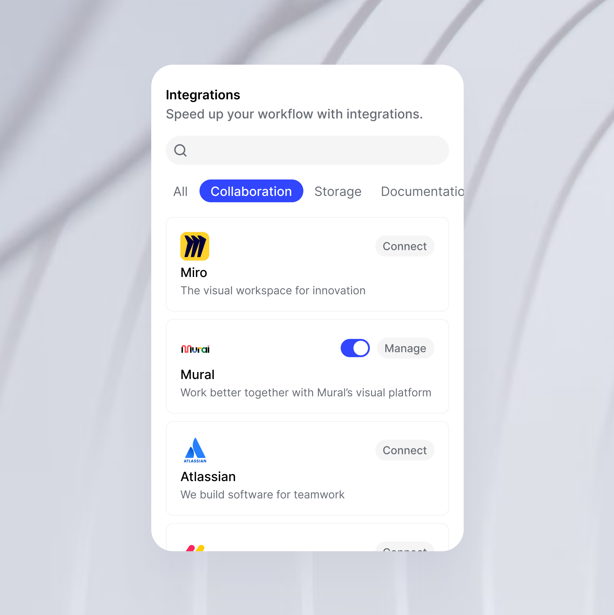 Integration modal app design blue clean ui collaboration daily ui daily ui challange integration integration modal mobile design modern product design redesign saas saas modals ui ui design ux design