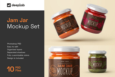 Jam Jar Mockup Set Label Design bank clean confiture design fruit glass jam jar mockup set label design jar jelly mockup object package product realistic strawberry template