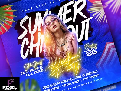 Summer Music Party Flyer beach party celebration club flyer design dj flyer graphic design photoshop psd flyer summer summer music party flyer summer party