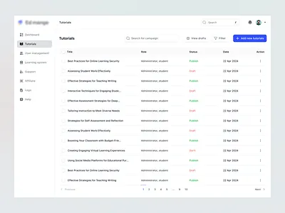 LMS Tutorial Page Design 3d admin view animation backend branding clean design dashboard e learning platform graphic design learning management system lms lms web app lmsbackend logo online learning platform online platform saas ui