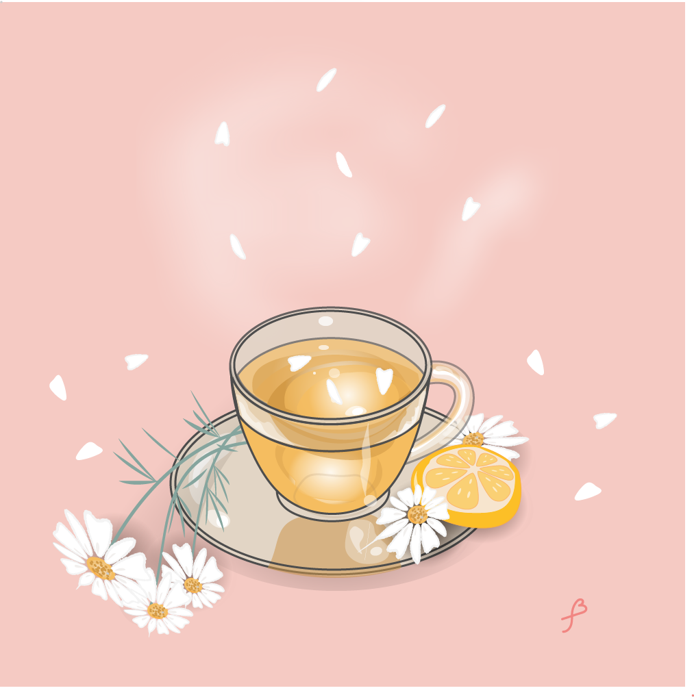 Herbal Tea aromatic delight calming calming tea chamomile chamomile tea cup on saucer glass cup graphic design healthy lifestyle herbal tea hot beverage hot tea natural picture on the box pink background steam steaming mug tea tea with lemon versatility