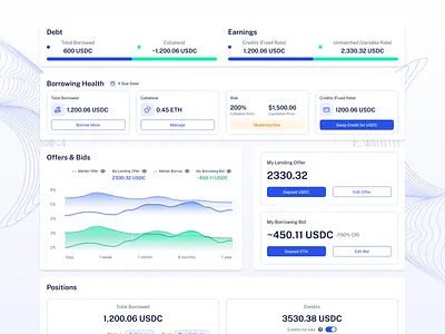 Size.cash Lending marketplace - Positions app blockchain cryptocurrency design ui website