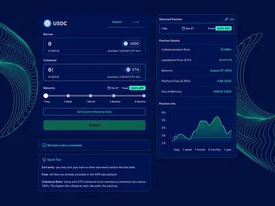 Size.cash Lending marketplace - Borrow Dark mode app cryptocurrency design landing page ui website