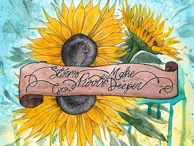 Storms aquarelle calligraphy design floral flowers happy illustration inspirational lettering motivational no more war peace positive scroll summer sunflower sunflowers ukraine watercolor watercolour