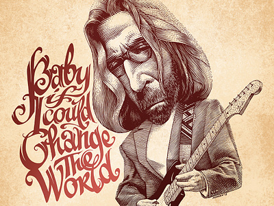 Eric Clapton caricature engraving illustration music musician portrait scratchboard woodcut