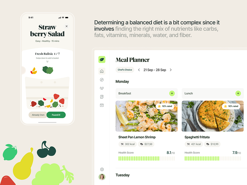 Vitafly | Meal Planner branding design illustration logo meal minimal planner ui ui ux voit team web