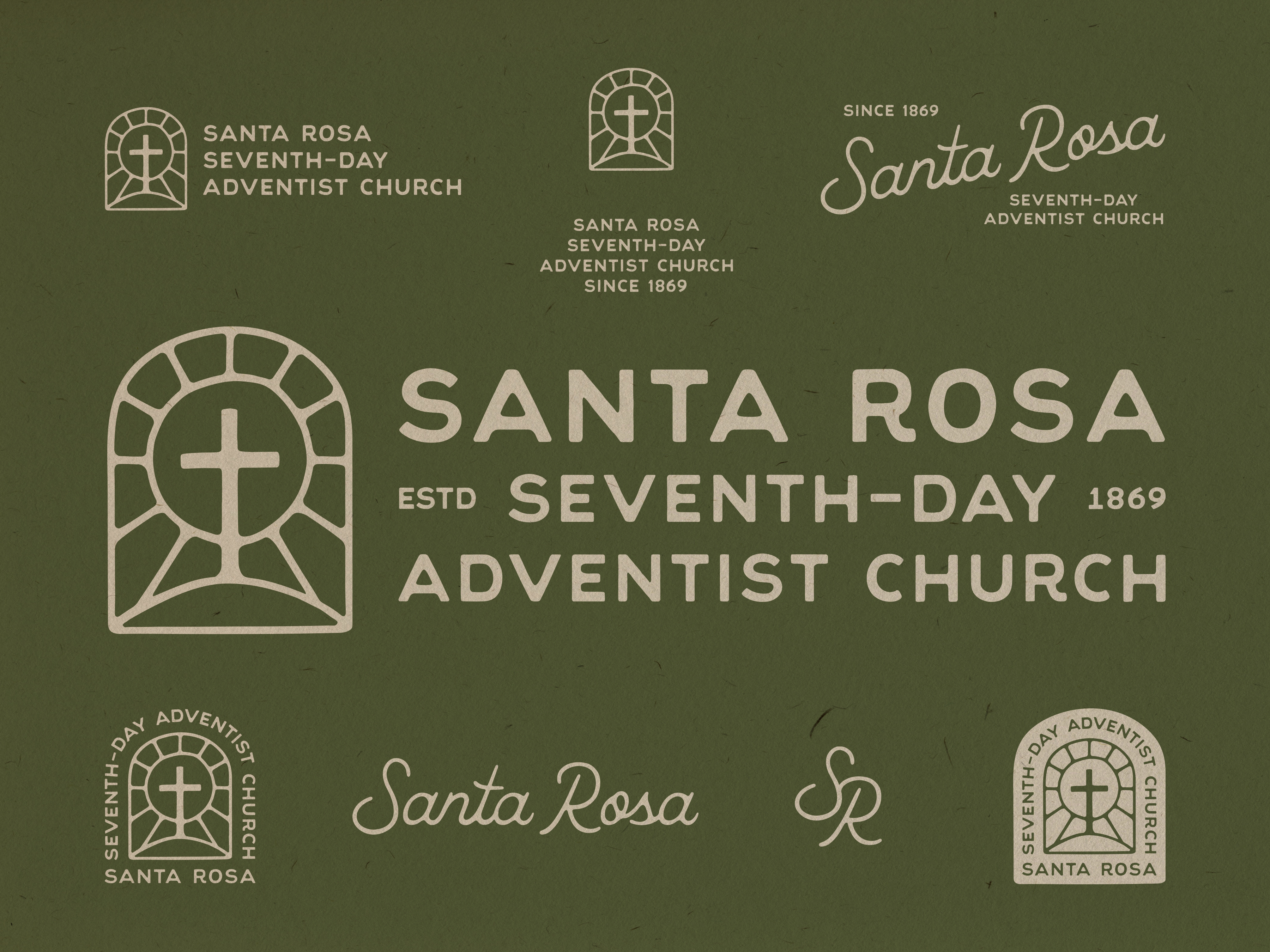 Santa Rosa SDA Church Branding branding california christian church church brand church logo classic cross faith font graphic design identity jesus lettering logo santa rosa stained glass typography vintage wordmark