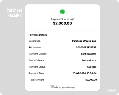Purchase Receipt dailyui purchase receipt successful payment uiux