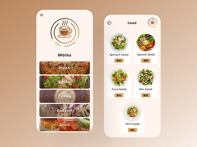 Food Menu Items - mobile App app coffee coffee shop dailyui design food food menu items interface menu mobile ui