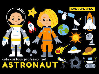 Cute Profession Set Astronaut astronaut cartoon character children illustration clipart design element illustration job kids illustration profession vector