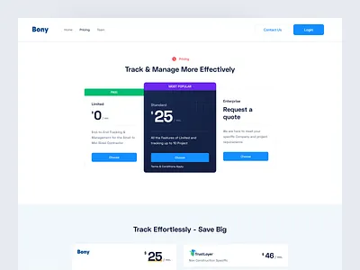 Bony - Compliance Pricing Page b2b clean compliance construction insurance design dipa inhouse insurance landing page modern pricing page pricing plan saas site startup ui web web design website