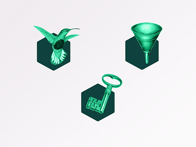 Illustration Icons bird branding emerald funnel goal green humming icons key mauve purple skeleton teal