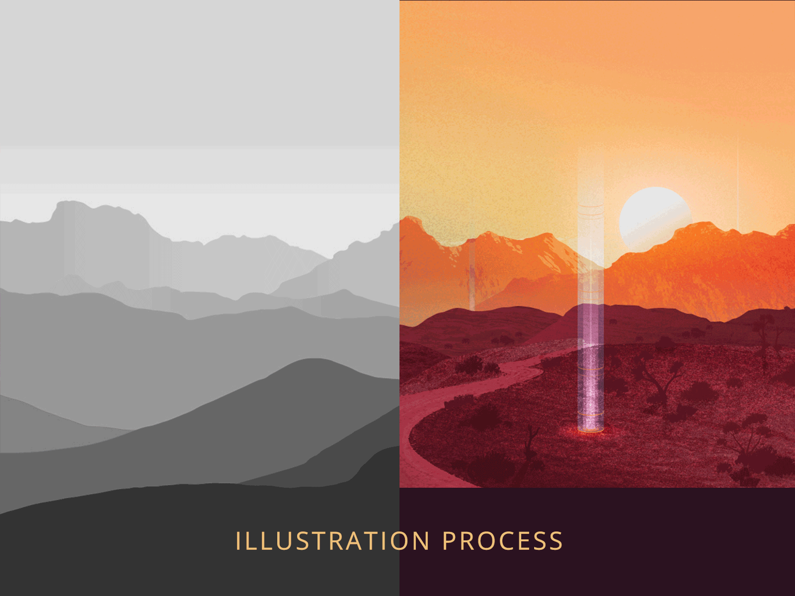 Outback Landscape (Process) animation australia branding gif gradient grayscale greyscale hero illustration landscape layout outback process sunrise sunset texture vector wip work in progress