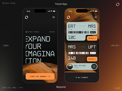 Beyond — Space Travel App astronaut gate journey mars mobile app space space travel ticket ui ux vr