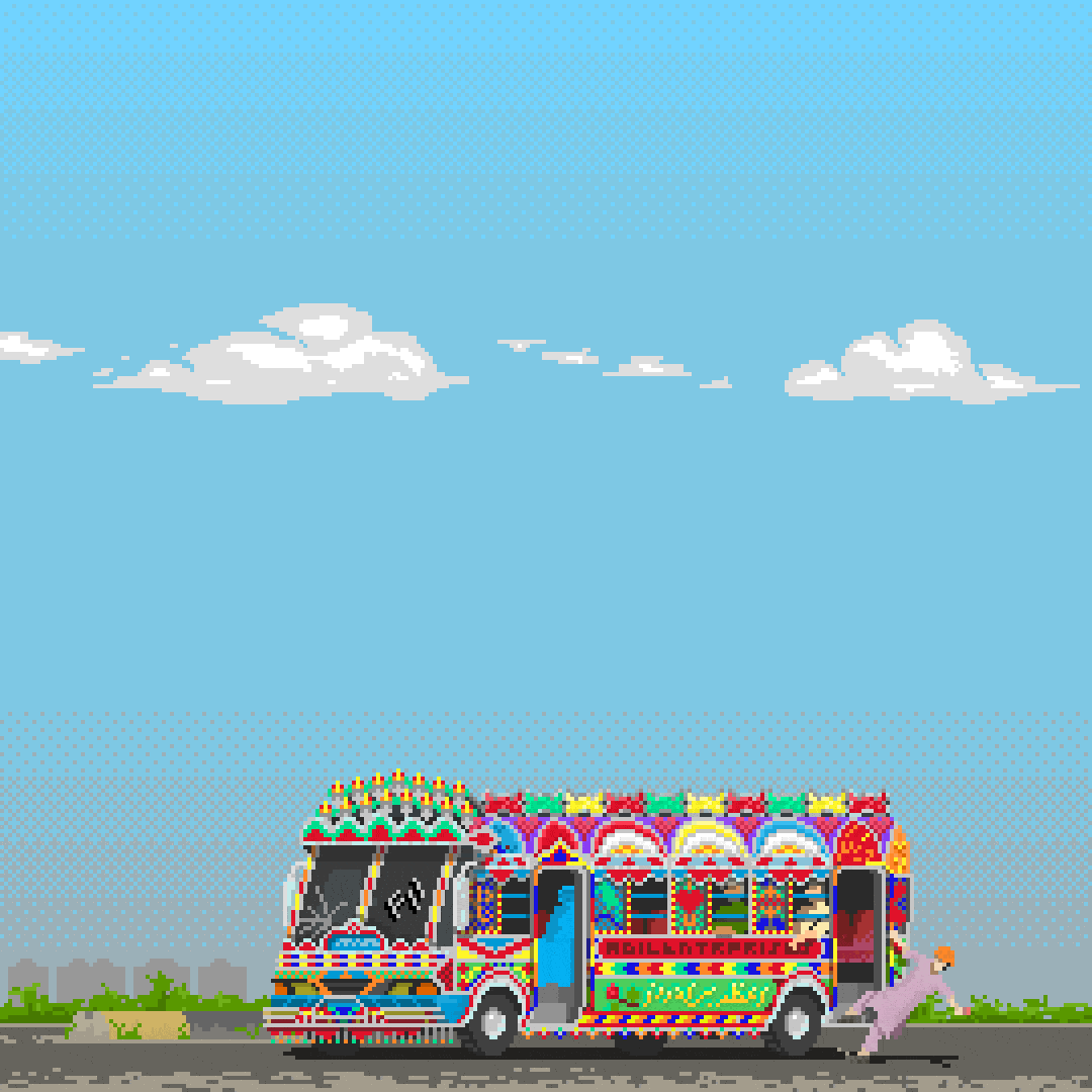 Art on wheels 8 bit bus bus art f11 karachi pakistan pakistani truck art phool patti pixel pixel art pixelized karachi truck art