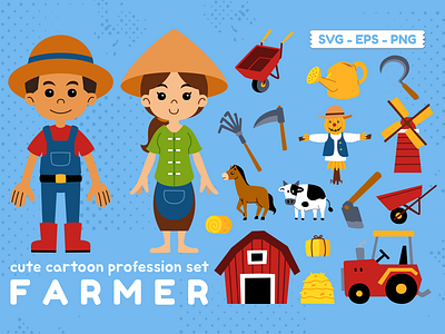 Cute Profession Set Farmer cartoon character children illustration clipart design element farmer illustration job kids illustration people profession vector