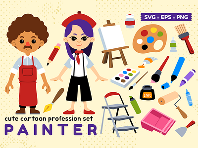 Cute Profession Set Painter art artist cartoon character children illustration clipart design element illustration job kids illustration painter people profession vector