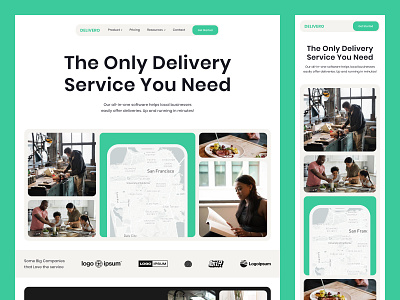 Delivery App Landing Page branding delivery design flat graphic design green grey images minimal mobile product design typography ui ux white