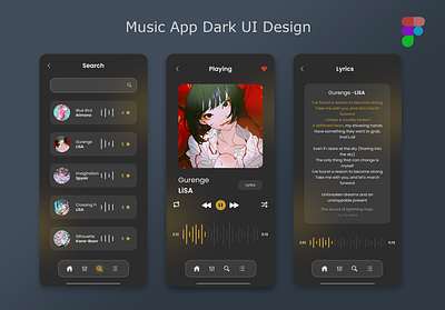 Dark UI music app design android app branding graphic design ios ui ux