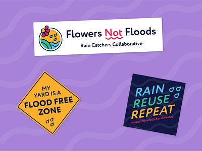 Bumper Stickers for Rain Catchers Collective activism brand design branding bumper stickers line drawings logo native plants plants rain gardens stickers sustainability