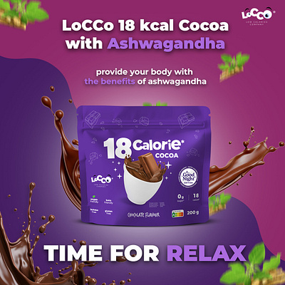 Low calorie cocoa commercial design branding design graphic design typography