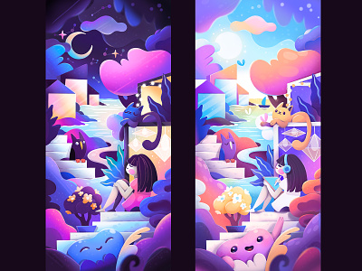Day/Night abstract cartoon character concept design illustration procreate zutto