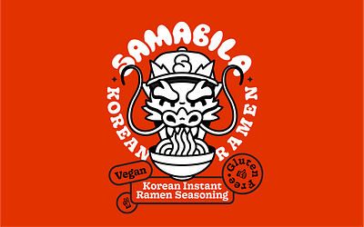 SAMABILA dragon illustration korean packaging ramen vector