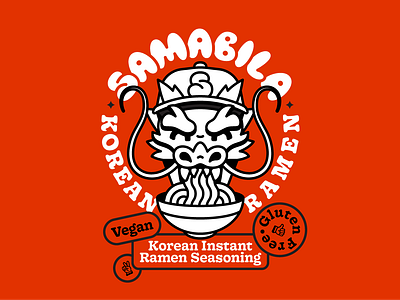 SAMABILA dragon illustration korean packaging ramen vector